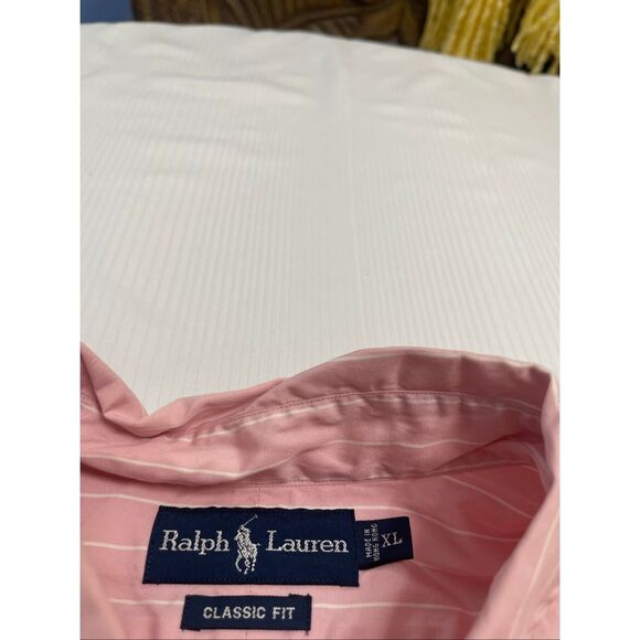 Ralph Lauren Classic Fit Men’s Pink White Stripe Button Up Shirt Size XL - Picture 3 of 6